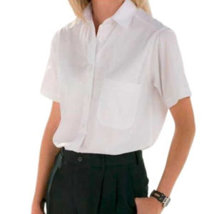Camisa feminina manga curta 65% poliéster 35% algodão